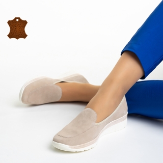 Spring Sale - Kedvezmények Kamala bézs női cipő, fordított bőrből készült Promóció