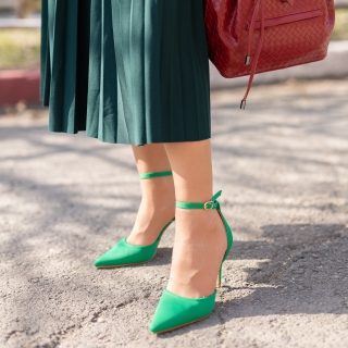 Easter Sale - Kedvezmények Florene zöld női cipő sarokkal, textil anyagból készült Promóció