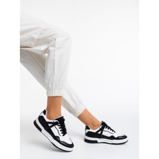 Spring Sale - Kedvezmények Milla fekete fehér női sport cipő ökológiai bőrből Promóció