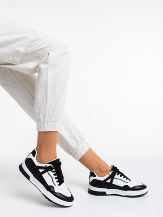 Black Friday - Kedvezmények Milla fekete fehér női sport cipő ökológiai bőrből Promóció