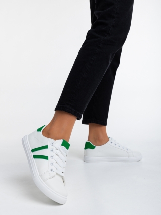 Back to School - Kedvezmények Virva fehér és zöld női sport cipő ökológiai bőrből Promóció