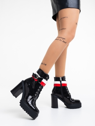 Winter Sale - Kedvezmények Jayni fekete, női bokacsizma lakkozott ökológiai bőrből Promóció