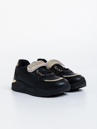 Easter Sale - Kedvezmények Dericka fekete gyerek sport cipő ökológiai bőrből Promóció