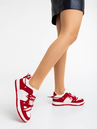 Love Sales - Kedvezmények Kamella fehér és piros női sport cipő ökológiai bőrből Promóció
